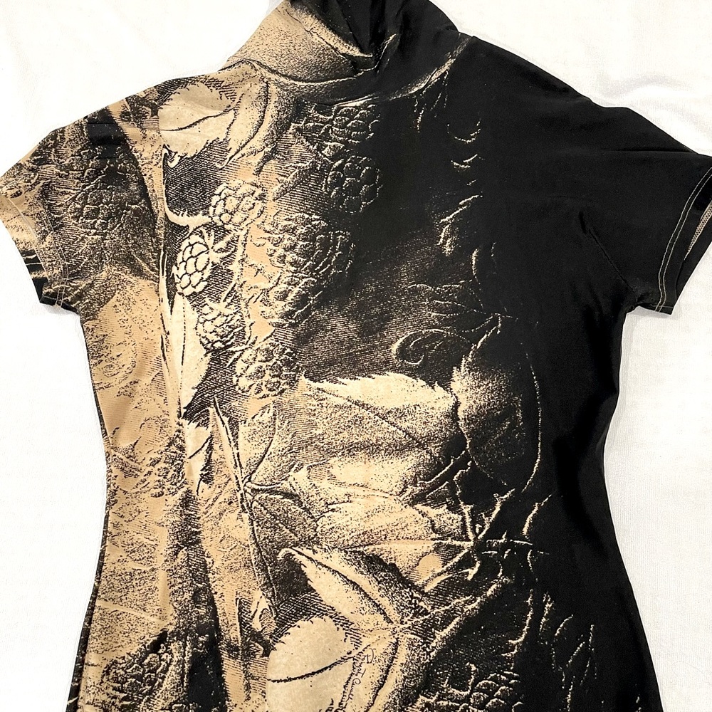 Roberto Cavalli Blouse. Black, brown, dark beige tones. Silk & spandex material.